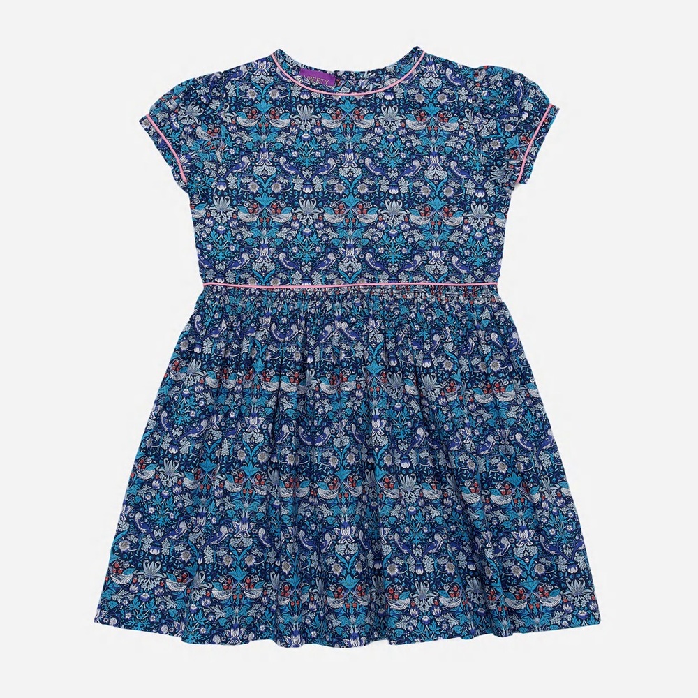 Exclusive Liberty London Girls Blue ‘Strawberry Thief’ Short Sleeved Dress Sz 4
